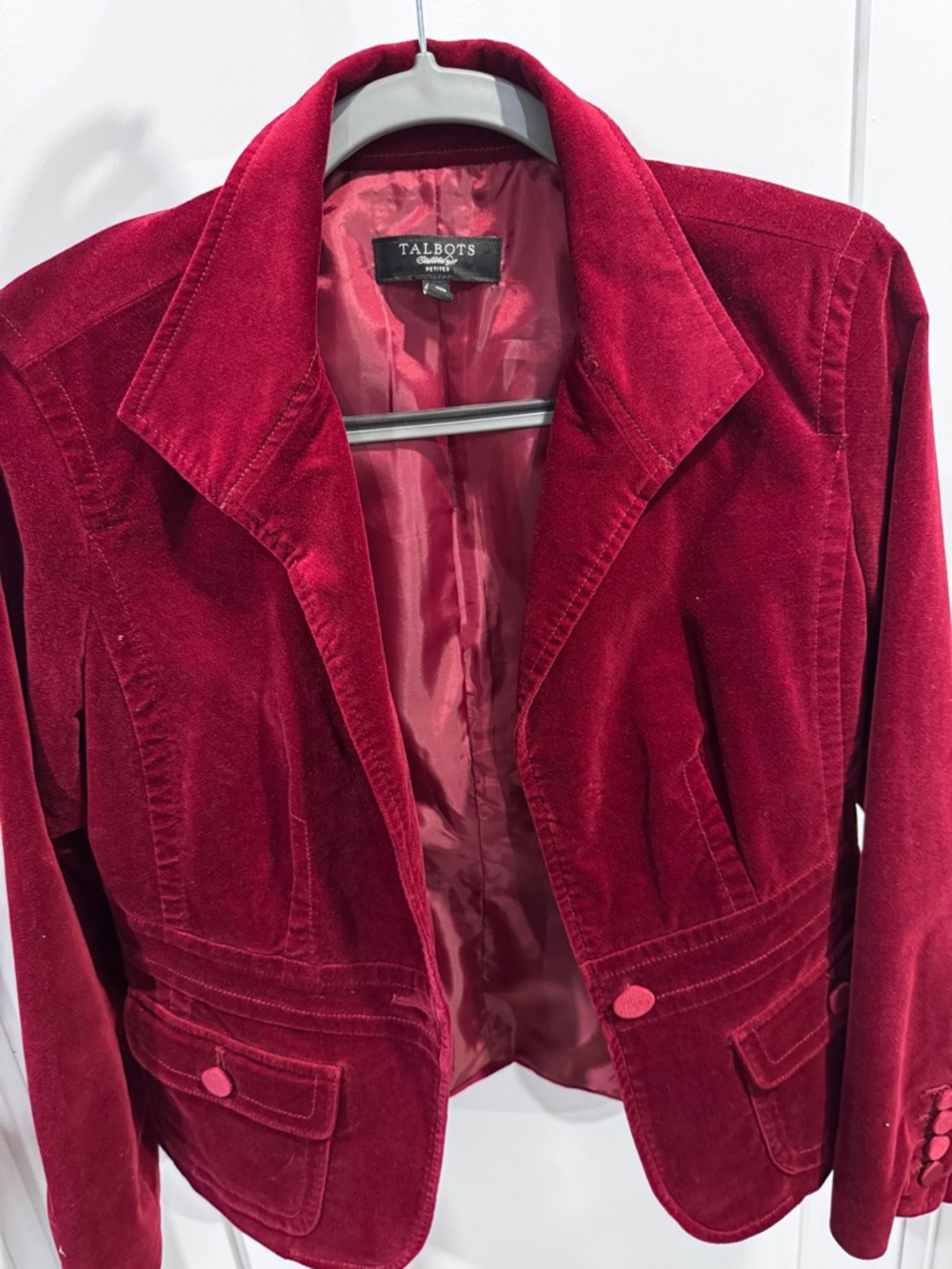 Talbots Women's Deep Red Velvet Blazer Jacket